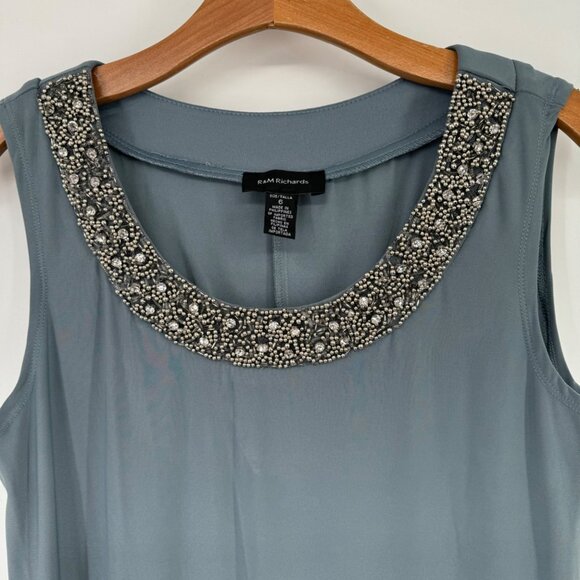R&M Richards Sleeveless Beaded Neckline Shift Dress Size 6  Gray Women's - Picture 8 of 16